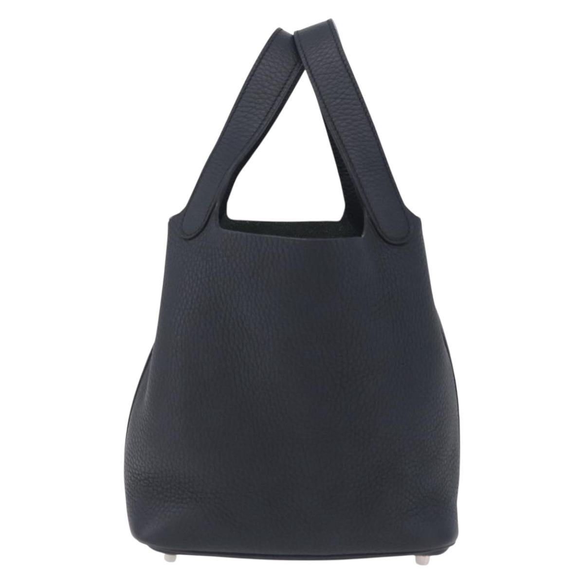 HERMES Picotan Lock PM Hand Bag Taurillon Clemence Navy Silver Auth ep16673SM