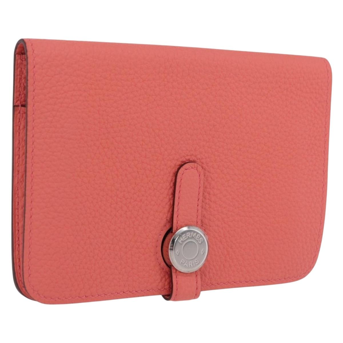 HERMES Dogon Compact Bifold Wallet Leather Pink Silver Auth ep16674SM