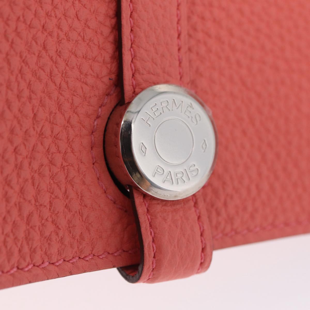HERMES Dogon Compact Bifold Wallet Leather Pink Silver Auth ep16674SM