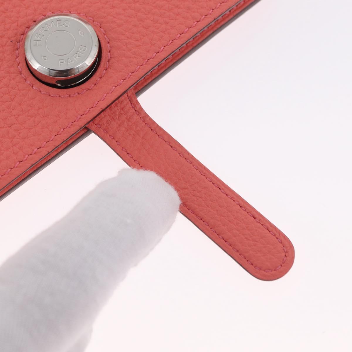 HERMES Dogon Compact Bifold Wallet Leather Pink Silver Auth ep16674SM