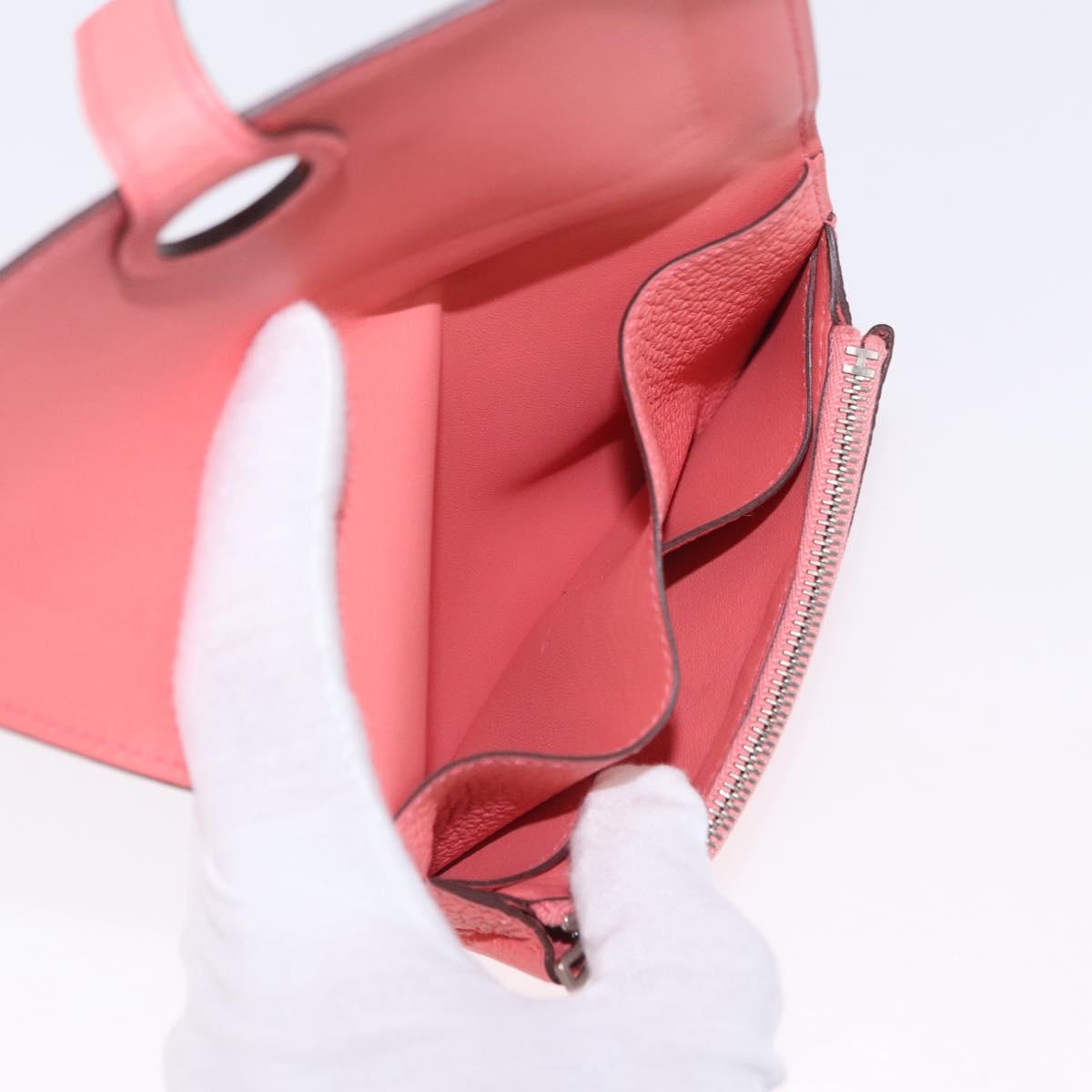 HERMES Dogon Compact Bifold Wallet Leather Pink Silver Auth ep16674SM