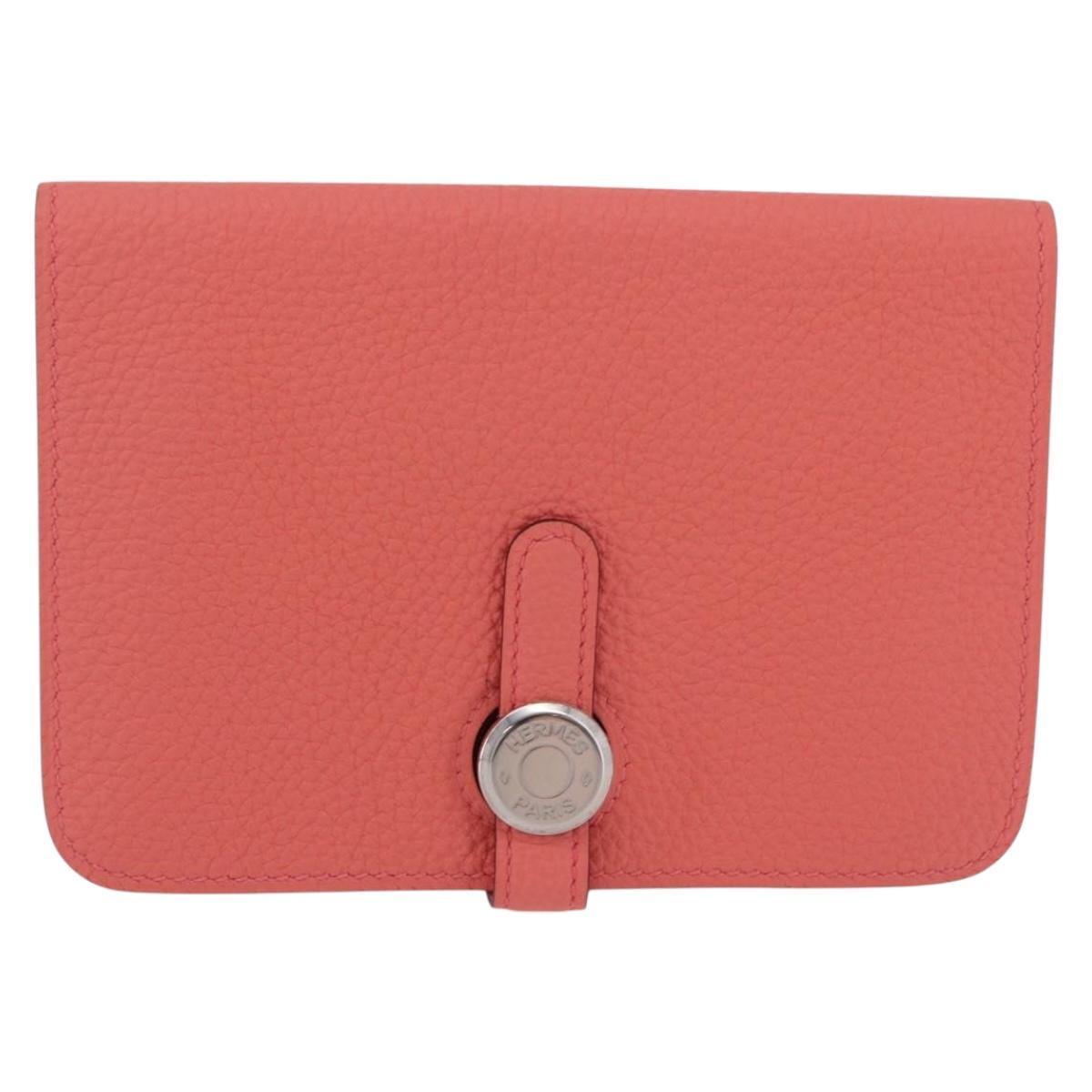 HERMES Dogon Compact Bifold Wallet Leather Pink Silver Auth ep16674SM