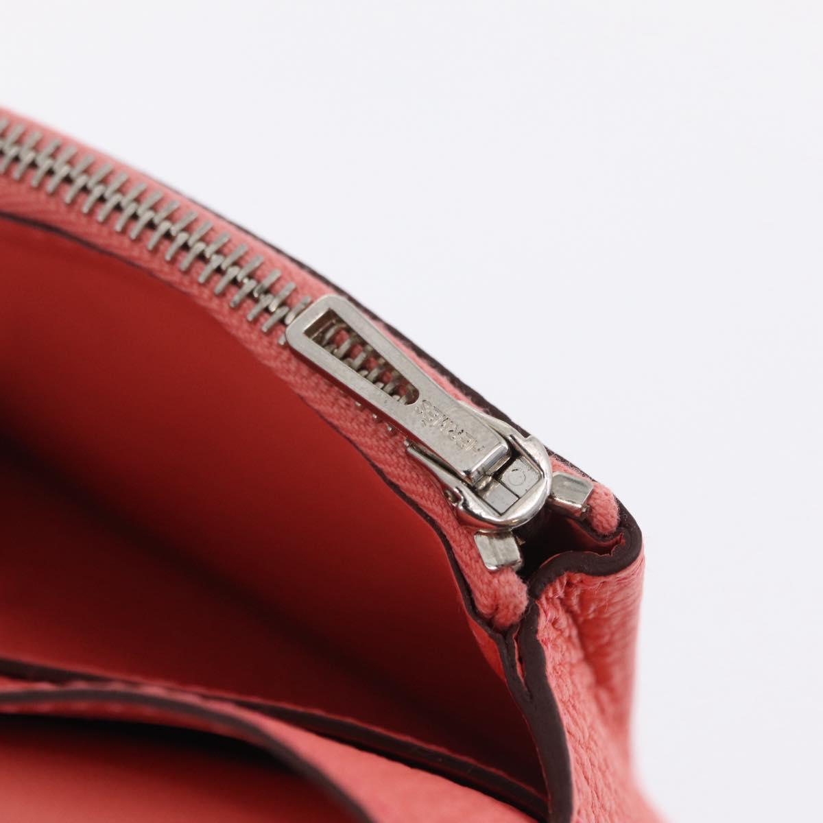 HERMES Dogon Compact Bifold Wallet Leather Pink Silver Auth ep16674SM