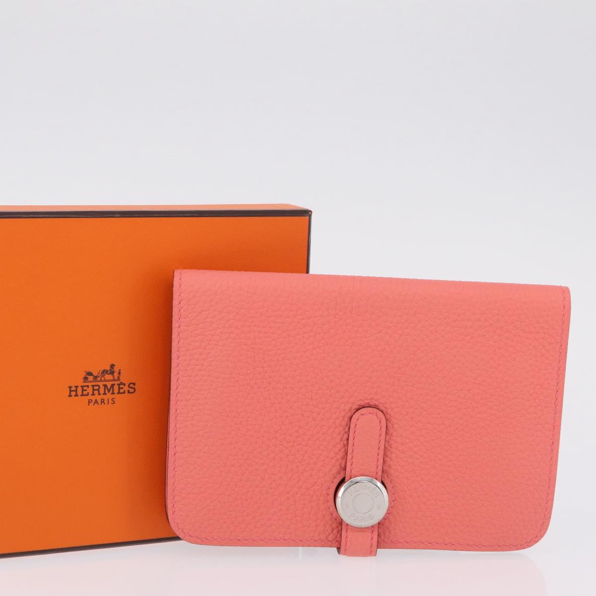 HERMES Dogon Compact Bifold Wallet Leather Pink Silver Auth ep16674SM