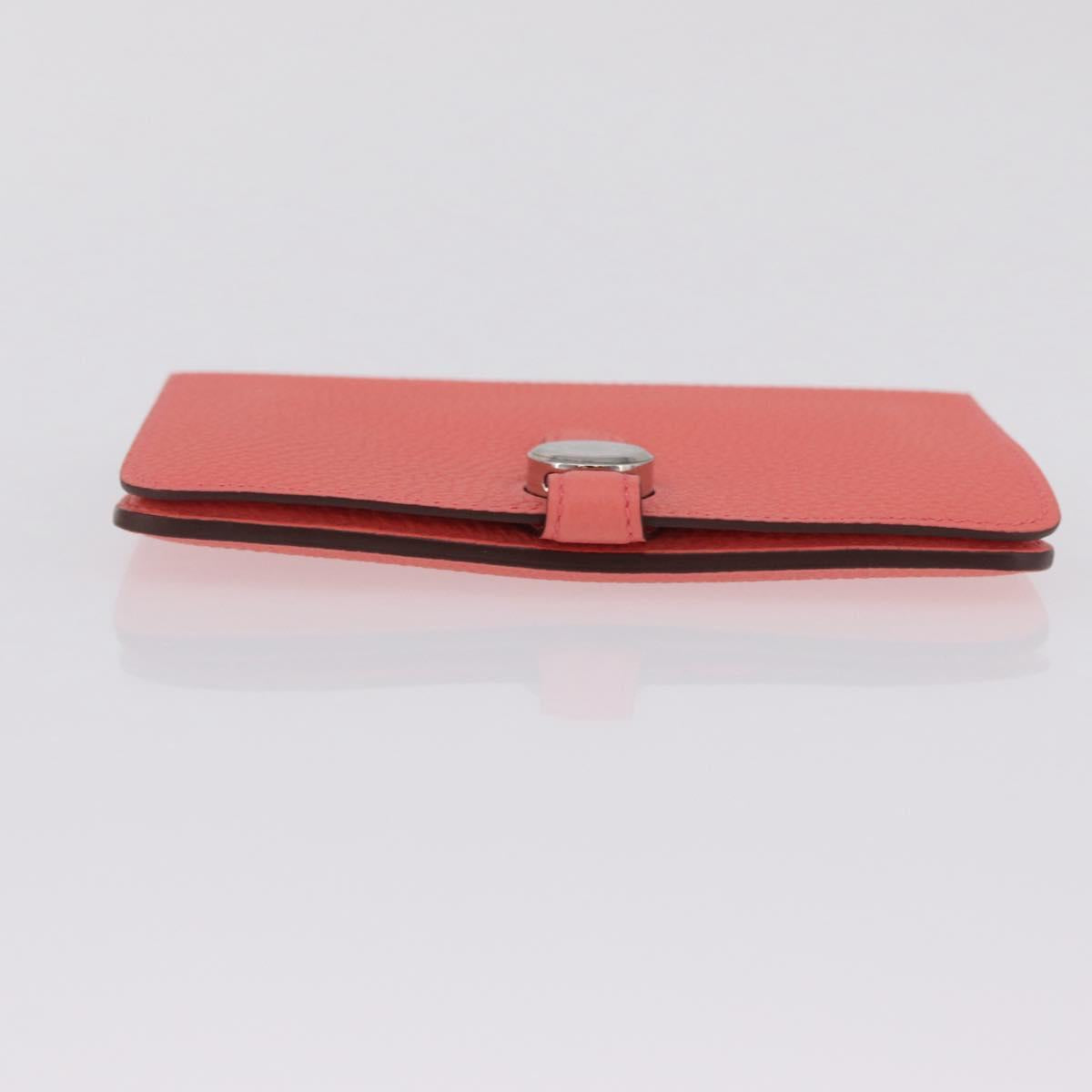 HERMES Dogon Compact Bifold Wallet Leather Pink Silver Auth ep16674SM