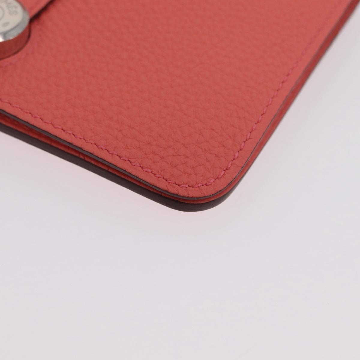 HERMES Dogon Compact Bifold Wallet Leather Pink Silver Auth ep16674SM