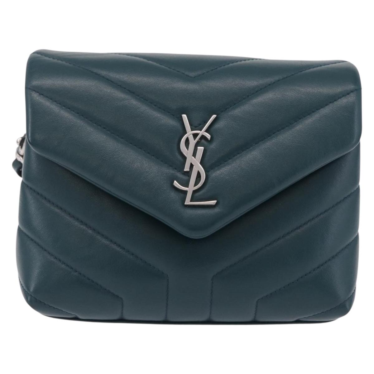 Saint Laurent Lulu Shoulder Bag Leather Green Silver 467072 Auth ep16676M