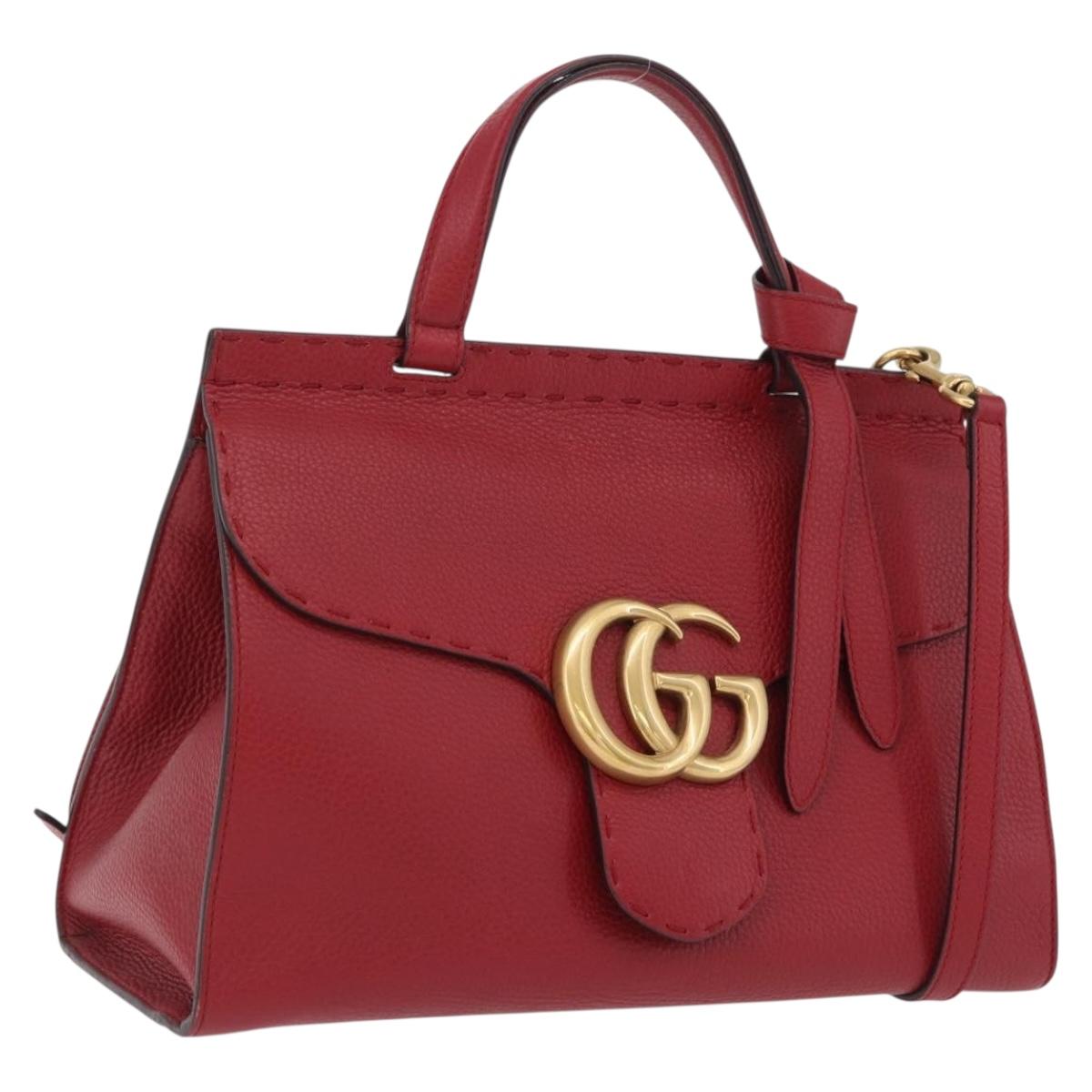 GUCCI GG Marmont Hand Bag Leather 2way Red Gold Tone 421890 Auth ep16677V