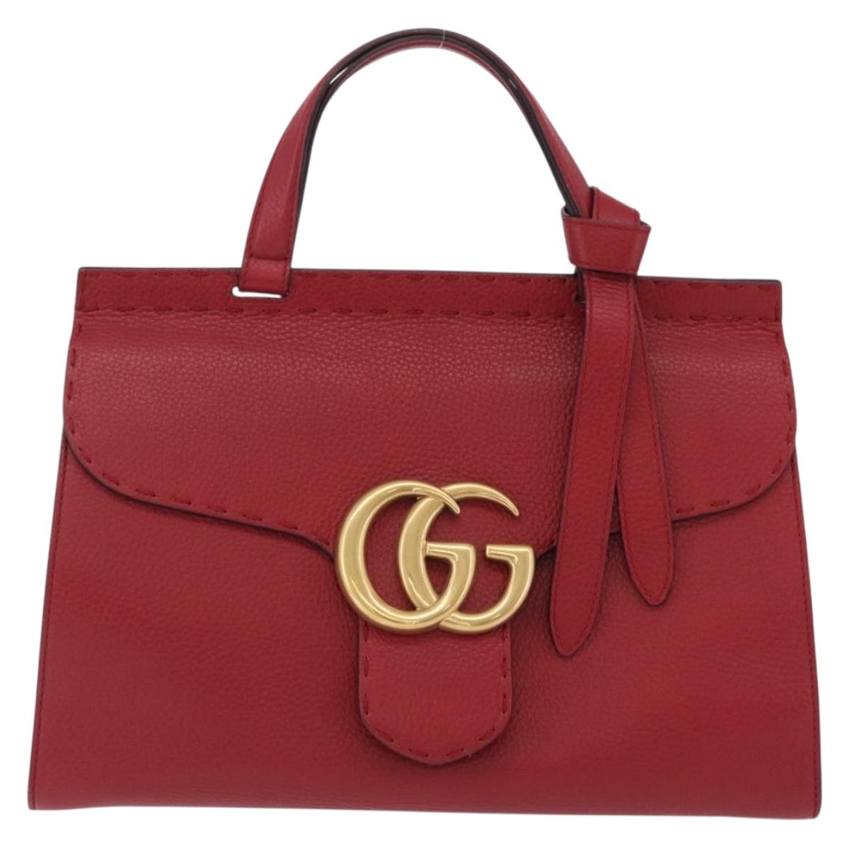 GUCCI GG Marmont Hand Bag Leather 2way Red Gold Tone 421890 Auth ep16677V