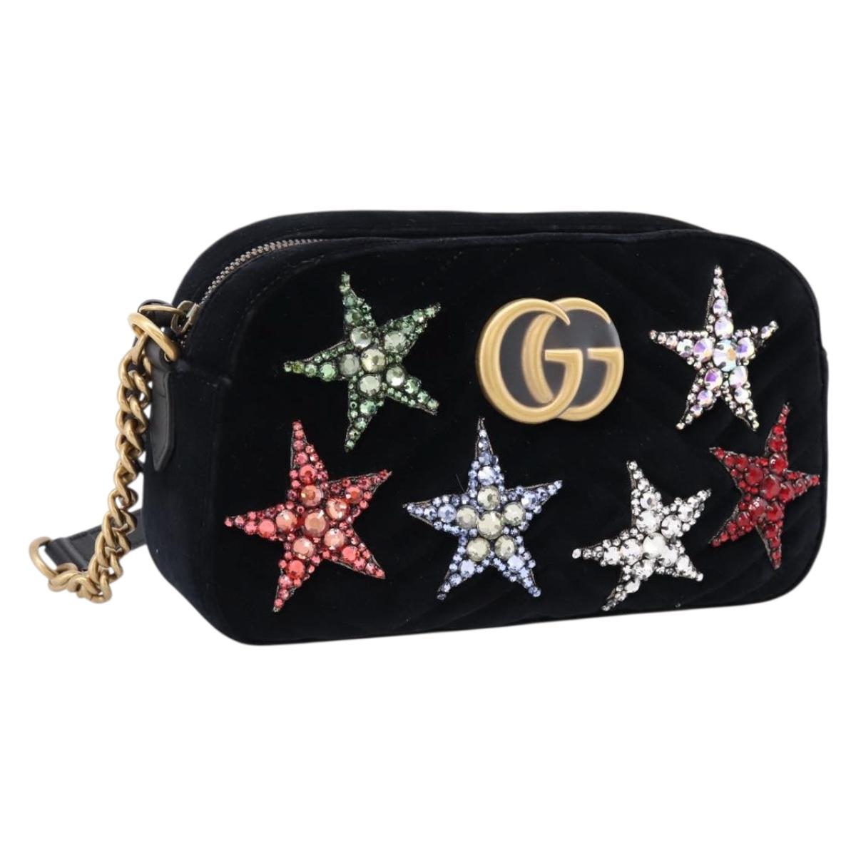 GUCCI GG Marmont Chain Shoulder Bag Velor Black Gold Tone 447632 Auth ep16678M