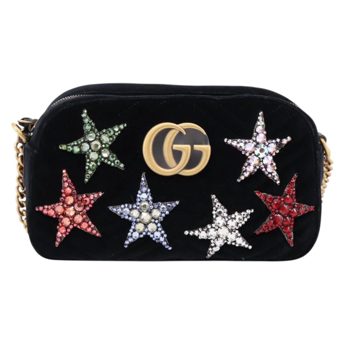 GUCCI GG Marmont Chain Shoulder Bag Velor Black Gold Tone 447632 Auth ep16678M