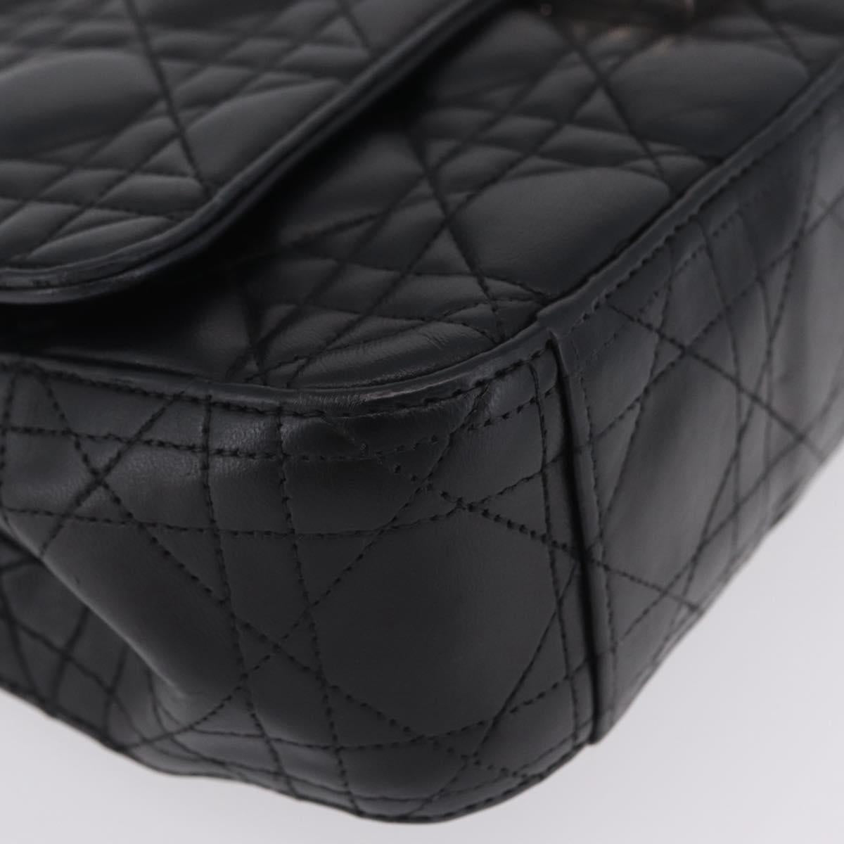 Christian Dior Canage Chain Shoulder Bag Leather Black Silver Auth ep16680M
