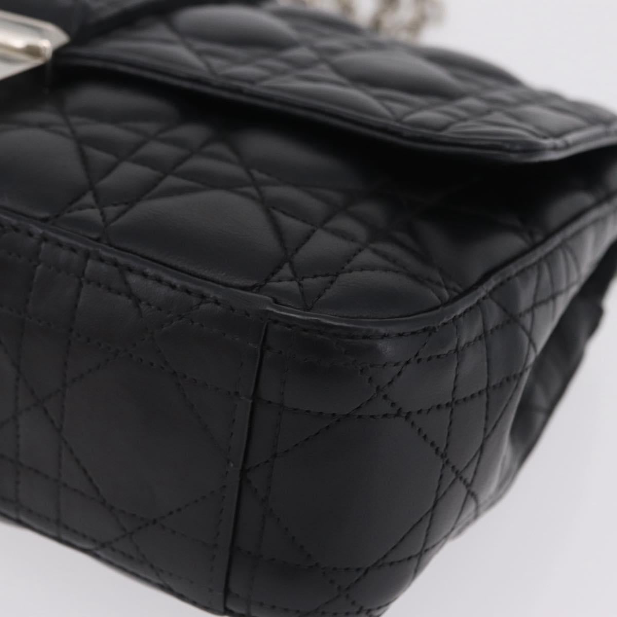 Christian Dior Canage Chain Shoulder Bag Leather Black Silver Auth ep16680M