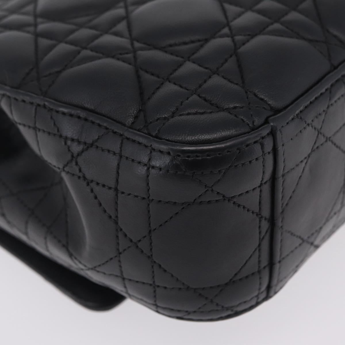 Christian Dior Canage Chain Shoulder Bag Leather Black Silver Auth ep16680M