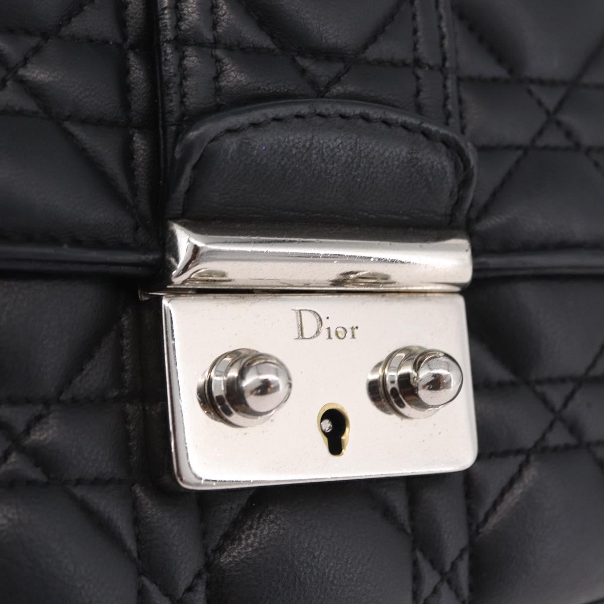 Christian Dior Canage Chain Shoulder Bag Leather Black Silver Auth ep16680M
