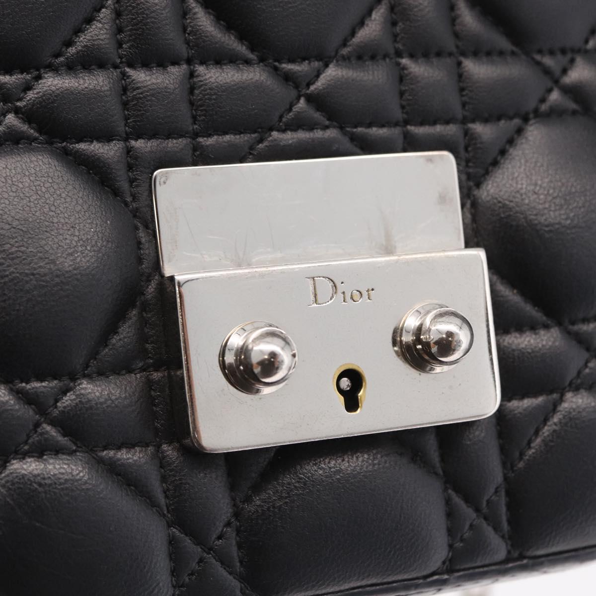 Christian Dior Canage Chain Shoulder Bag Leather Black Silver Auth ep16680M
