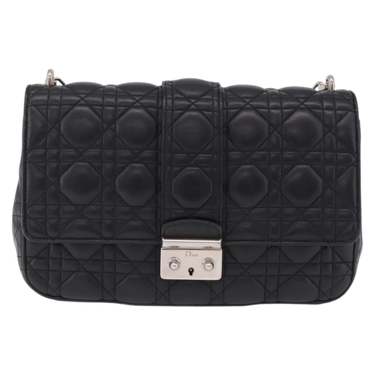 Christian Dior Canage Chain Shoulder Bag Leather Black Silver Auth ep16680M