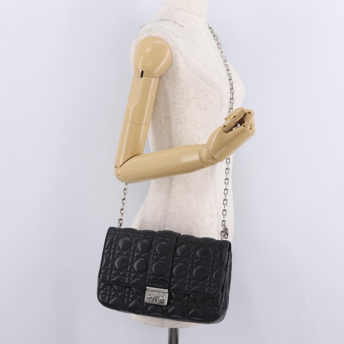 Christian Dior Canage Chain Shoulder Bag Leather Black Silver Auth ep16680M