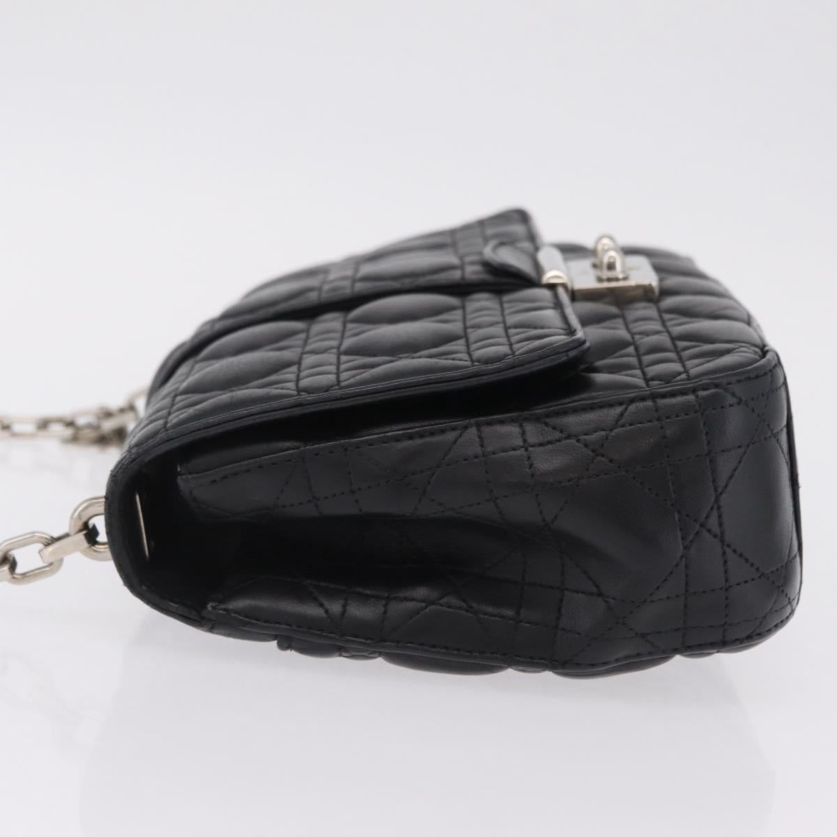 Christian Dior Canage Chain Shoulder Bag Leather Black Silver Auth ep16680M