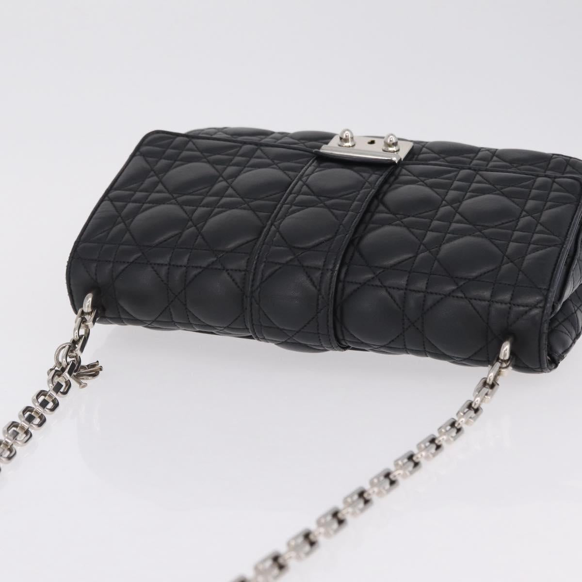 Christian Dior Canage Chain Shoulder Bag Leather Black Silver Auth ep16680M