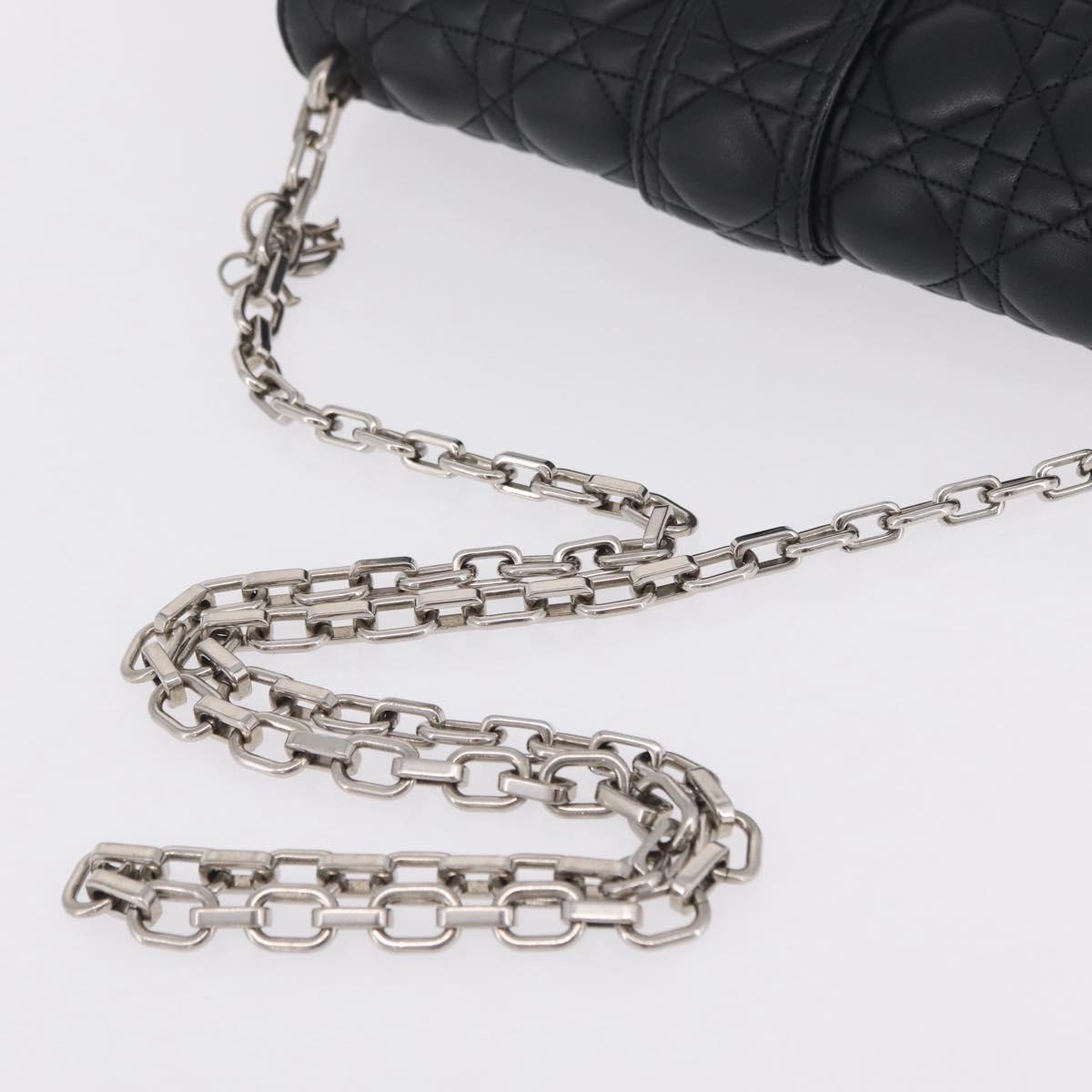 Christian Dior Canage Chain Shoulder Bag Leather Black Silver Auth ep16680M