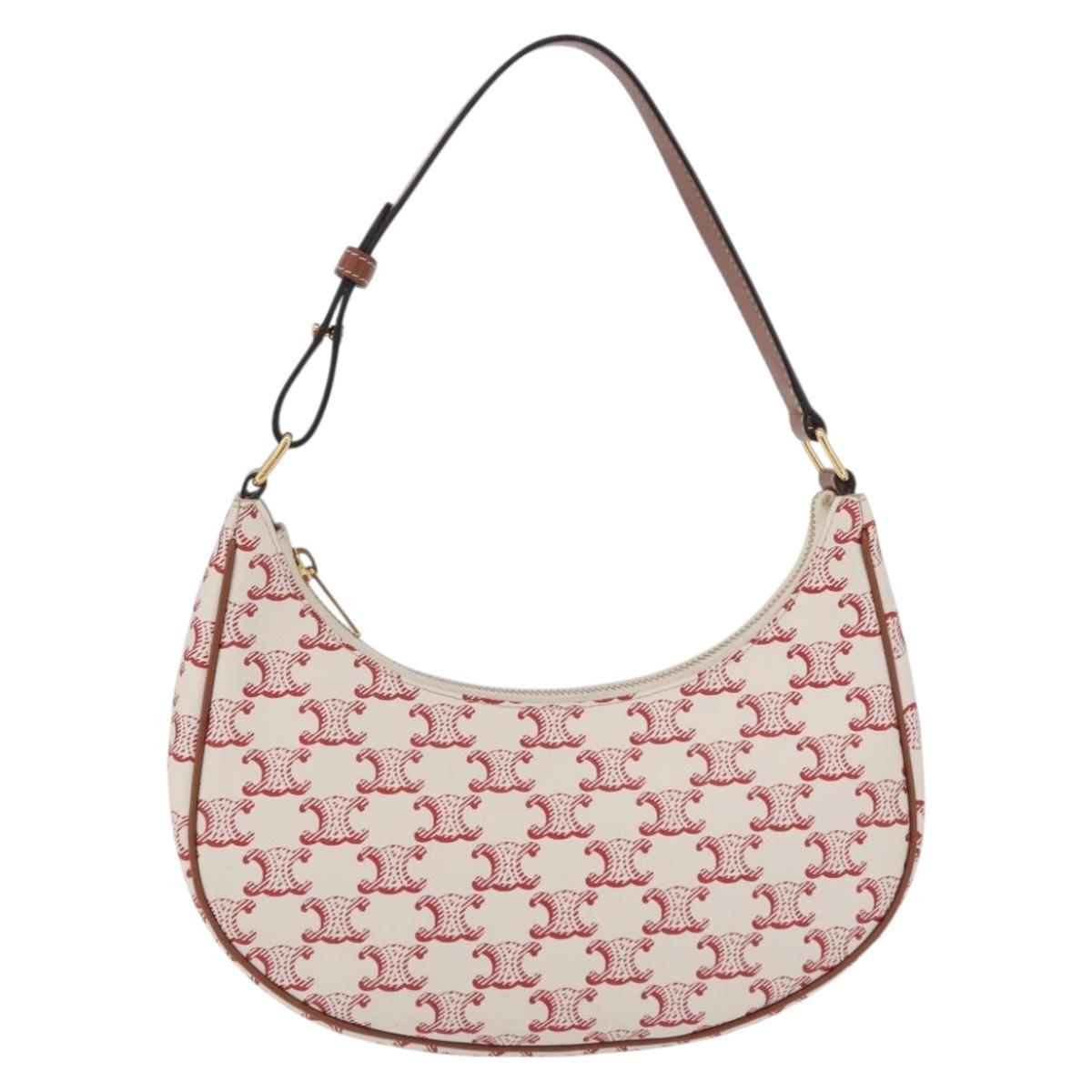 CELINE Triomphe Ava Shoulder Bag PVC Leather White Gold Tone Auth ep16681M