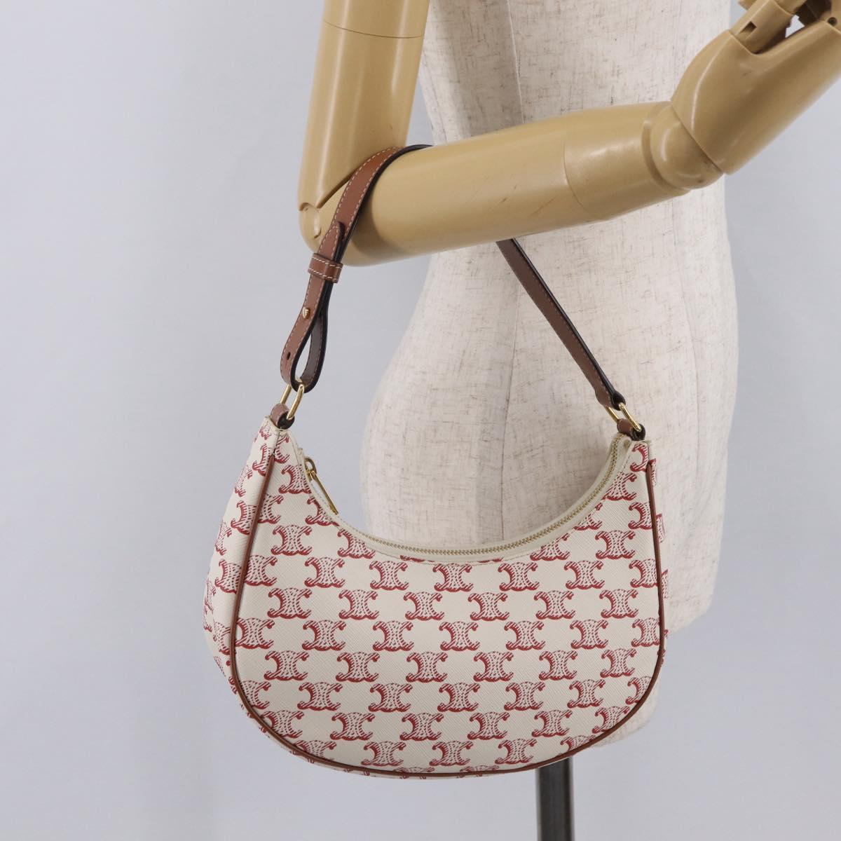 CELINE Triomphe Ava Shoulder Bag PVC Leather White Gold Tone Auth ep16681M