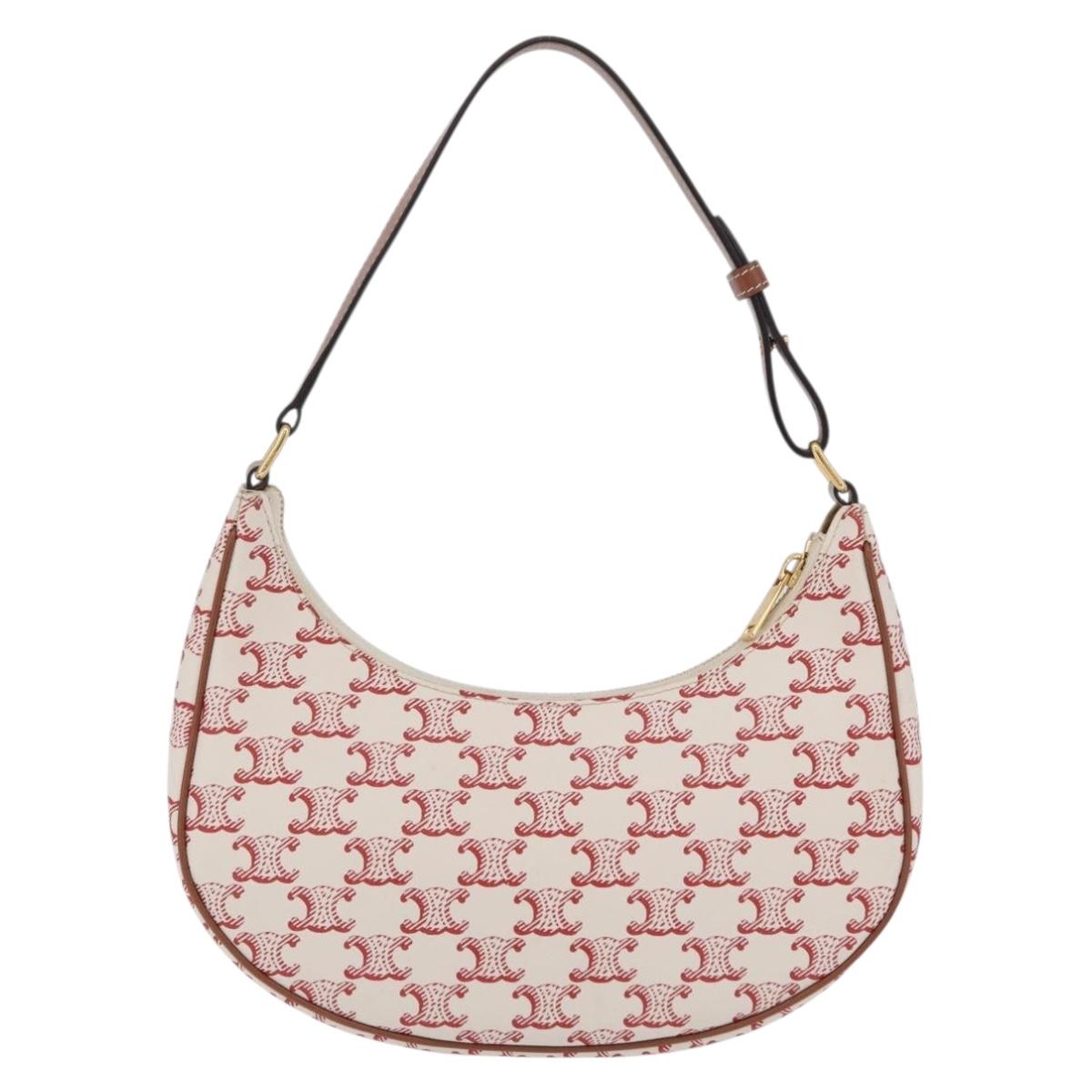 CELINE Triomphe Ava Shoulder Bag PVC Leather White Gold Tone Auth ep16681M