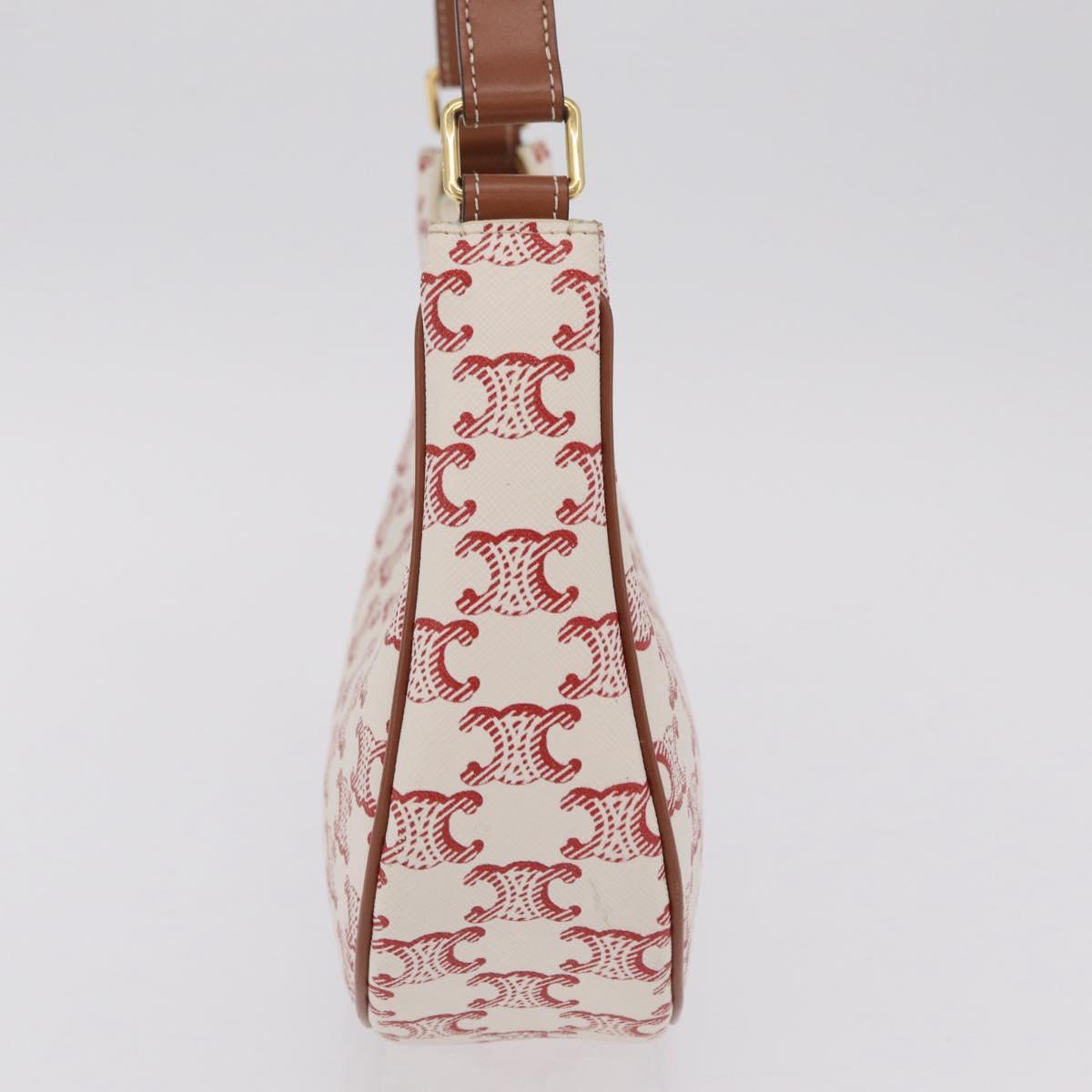 CELINE Triomphe Ava Shoulder Bag PVC Leather White Gold Tone Auth ep16681M