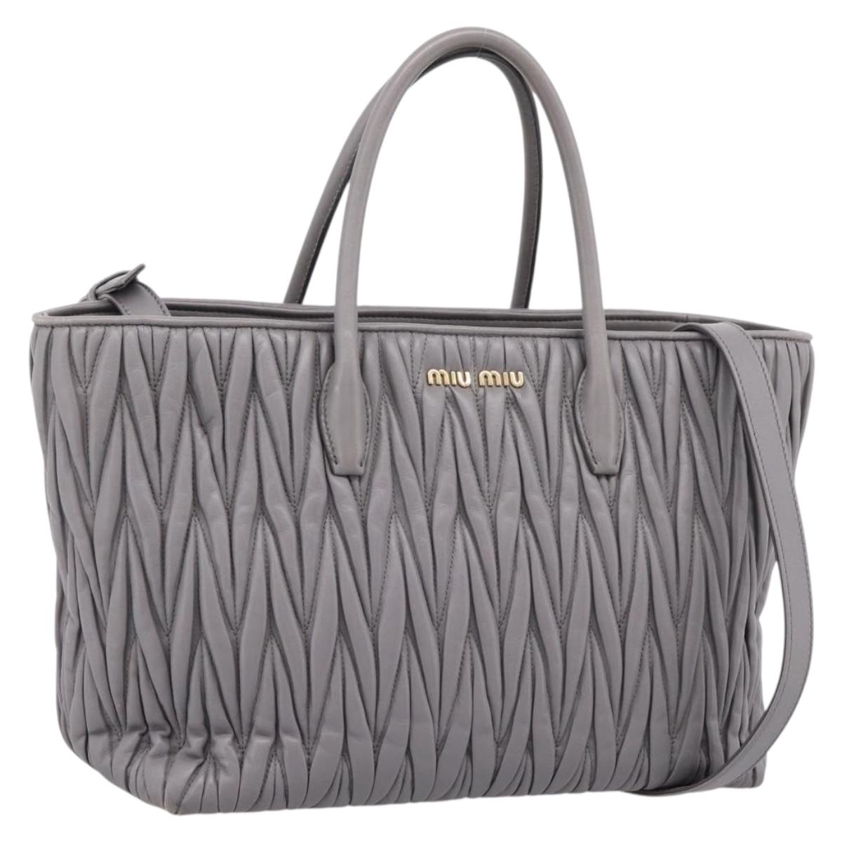 Miu Miu Matelasse Hand Bag Leather 2way Gray Gold Tone Auth ep16690V
