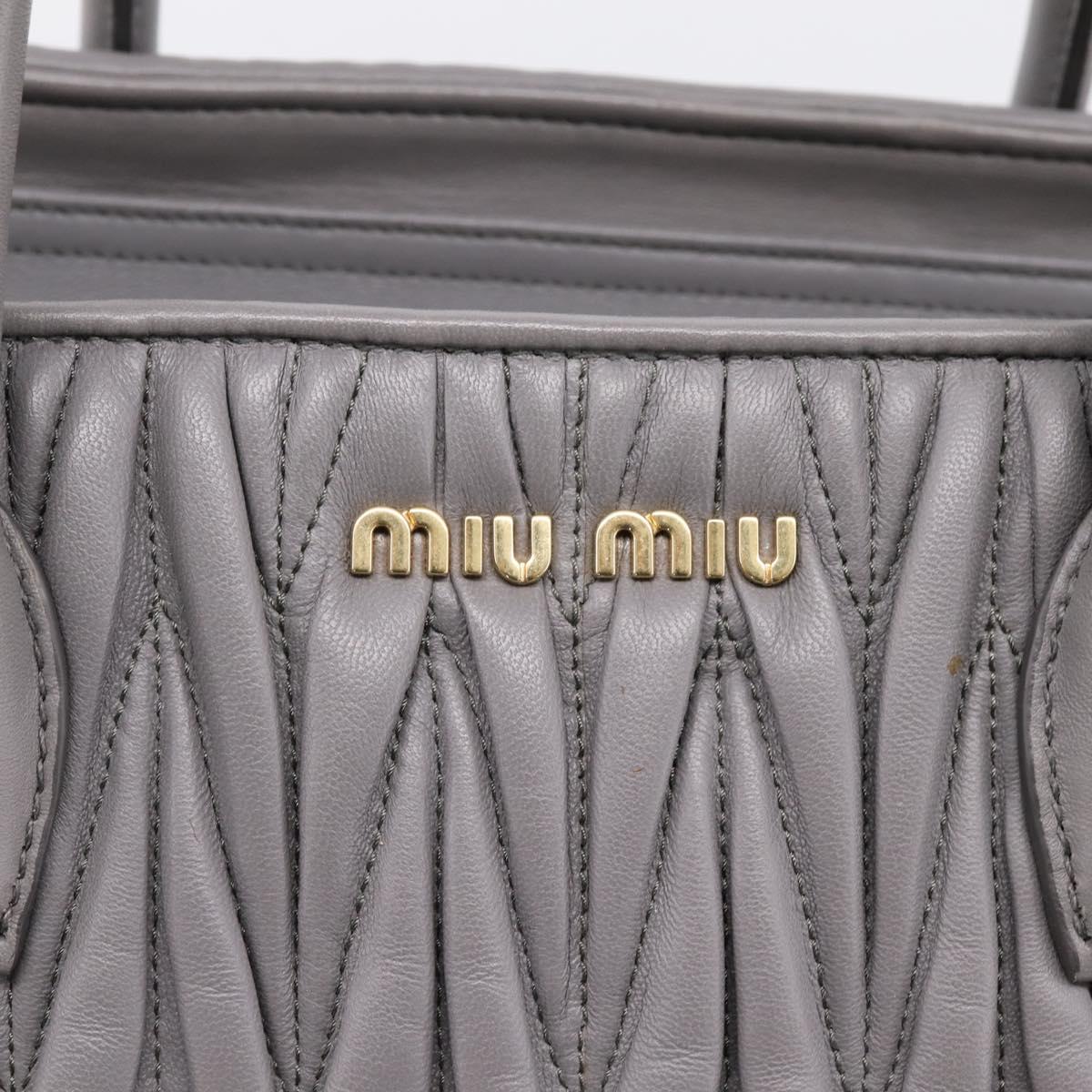 Miu Miu Matelasse Hand Bag Leather 2way Gray Gold Tone Auth ep16690V
