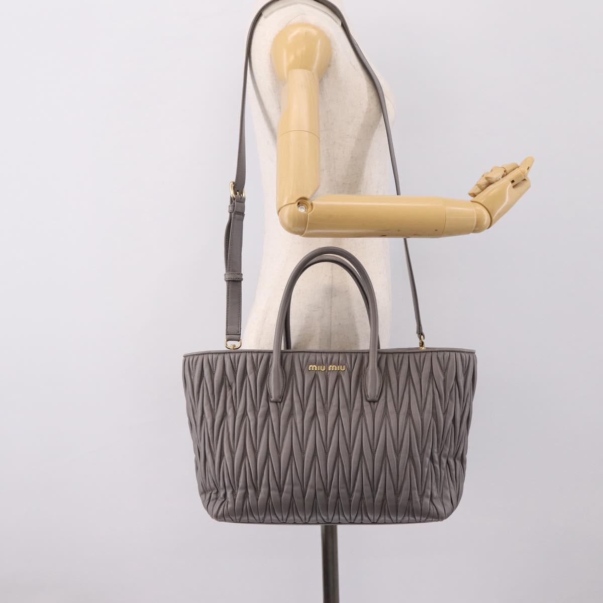 Miu Miu Matelasse Hand Bag Leather 2way Gray Gold Tone Auth ep16690V