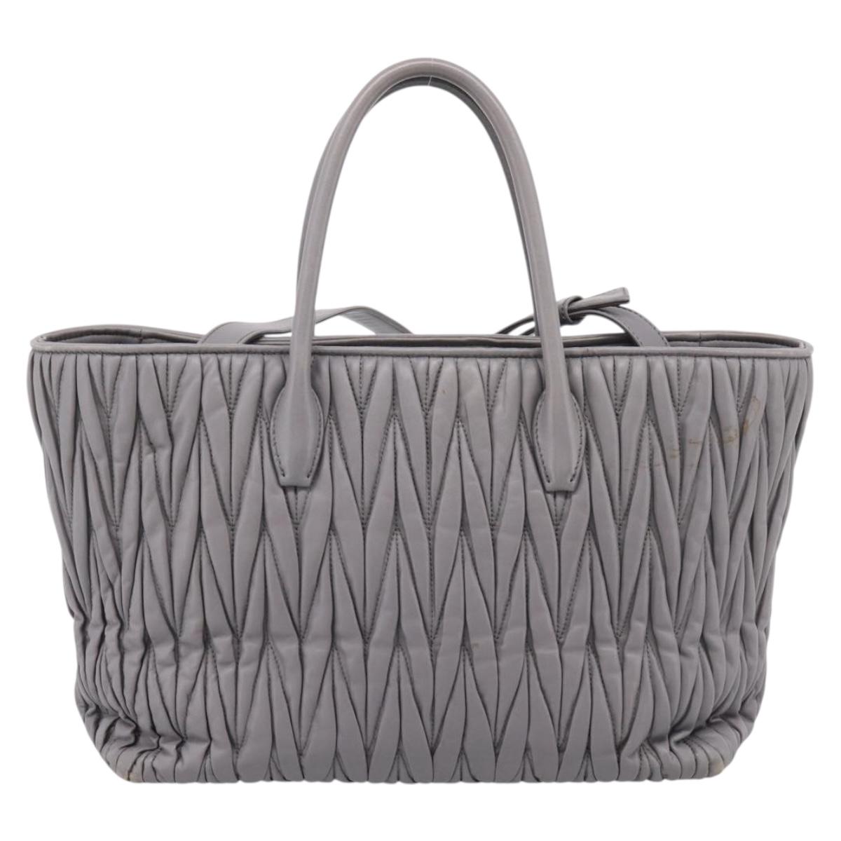 Miu Miu Matelasse Hand Bag Leather 2way Gray Gold Tone Auth ep16690V
