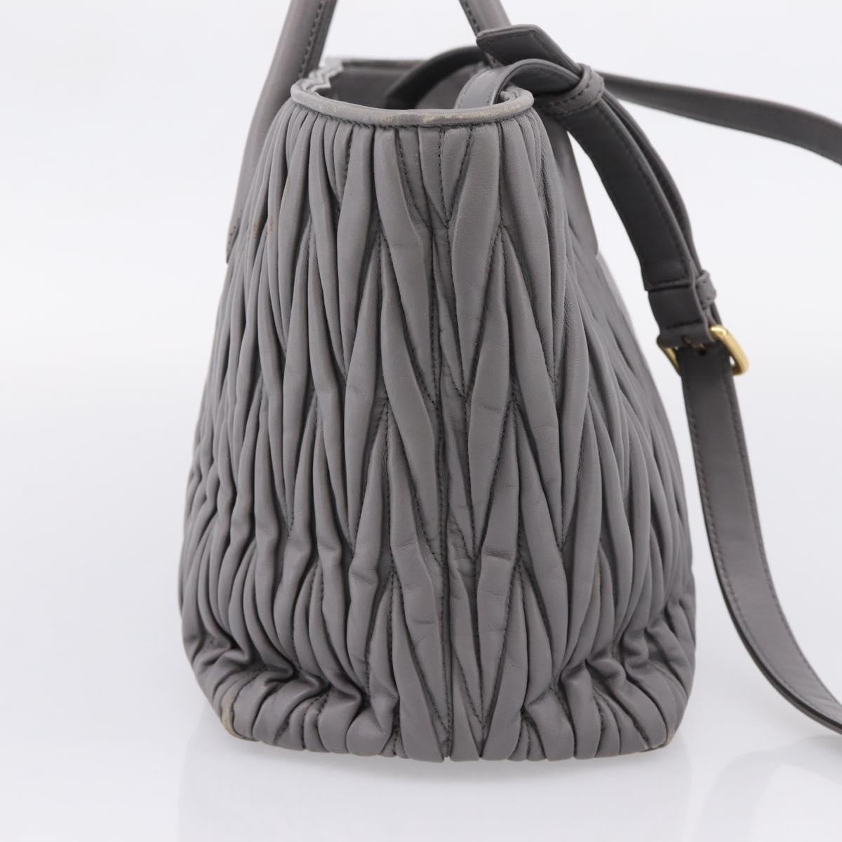 Miu Miu Matelasse Hand Bag Leather 2way Gray Gold Tone Auth ep16690V