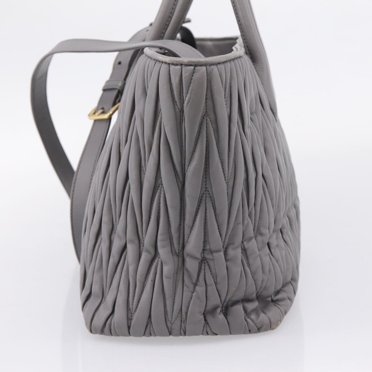 Miu Miu Matelasse Hand Bag Leather 2way Gray Gold Tone Auth ep16690V