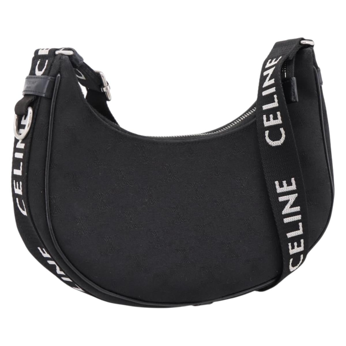 CELINE Ava Medium Shoulder Bag Canvas Black Silver Auth ep16692M