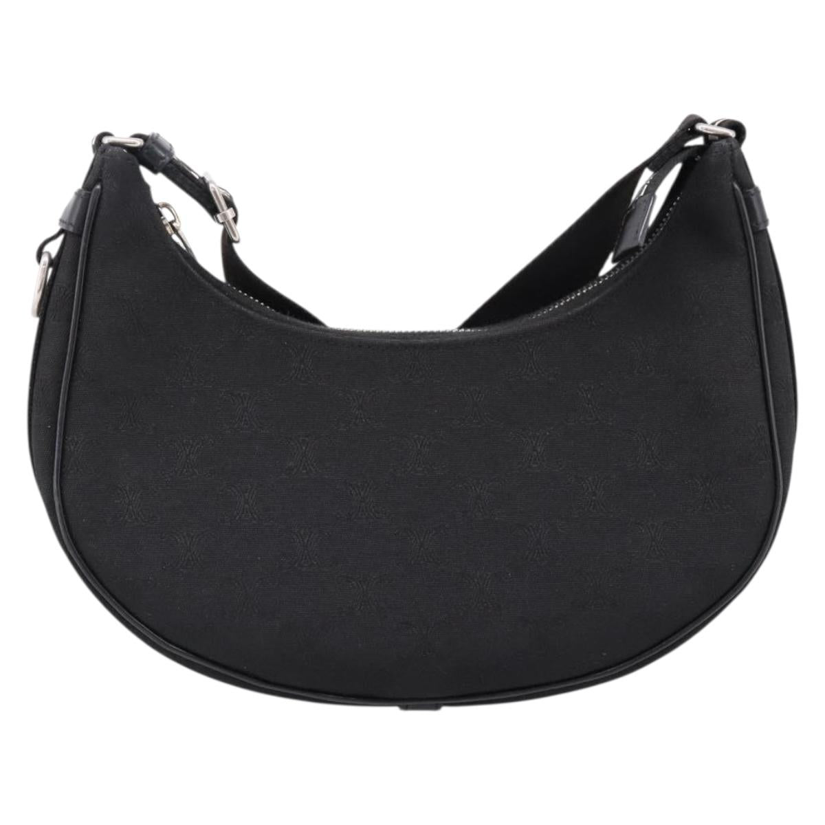 CELINE Ava Medium Shoulder Bag Canvas Black Silver Auth ep16692M