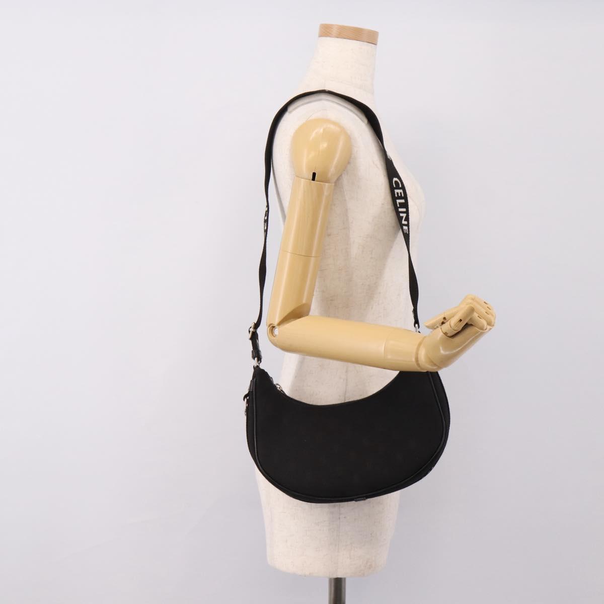 CELINE Ava Medium Shoulder Bag Canvas Black Silver Auth ep16692M