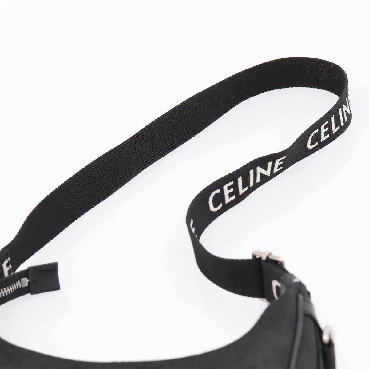 CELINE Ava Medium Shoulder Bag Canvas Black Silver Auth ep16692M