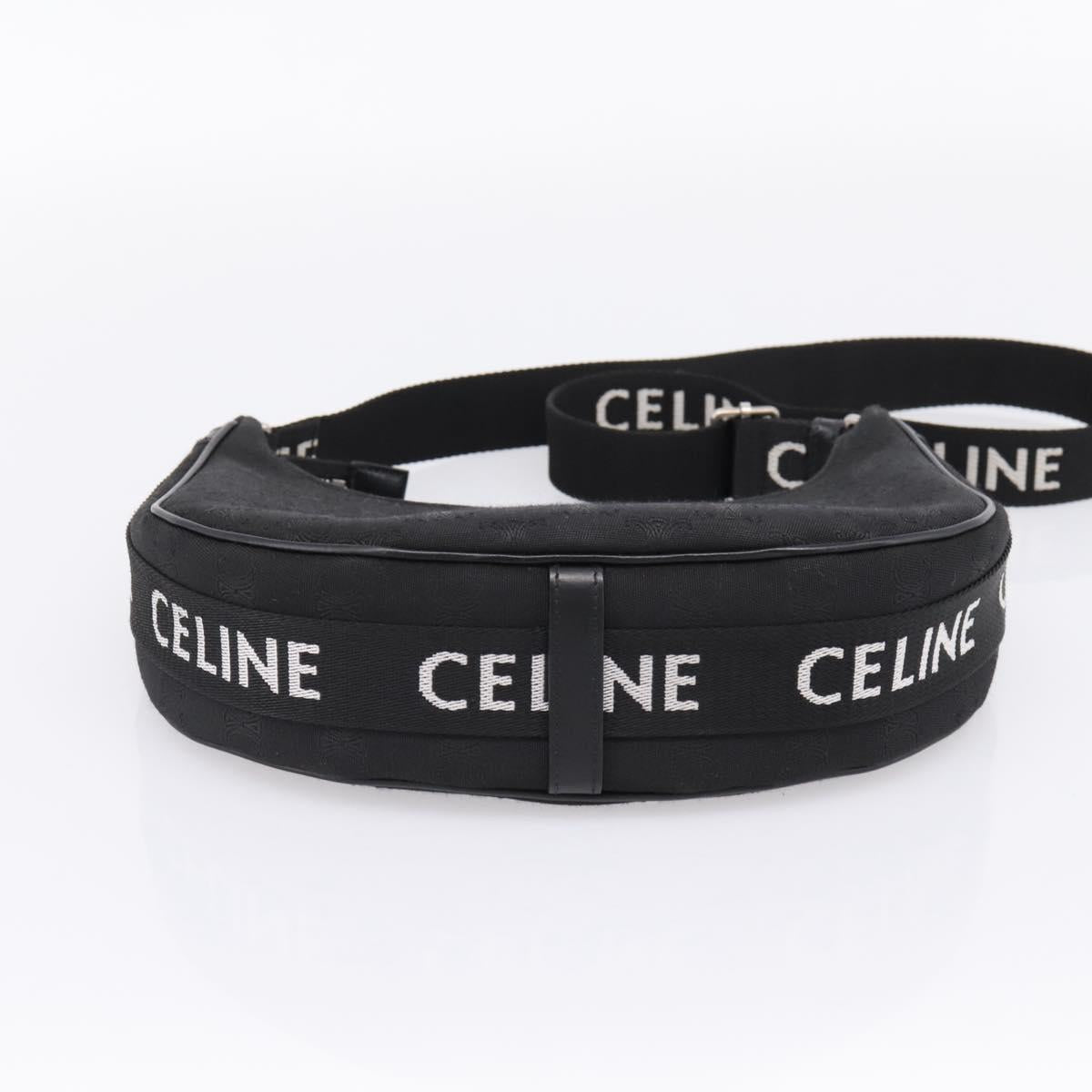 CELINE Ava Medium Shoulder Bag Canvas Black Silver Auth ep16692M