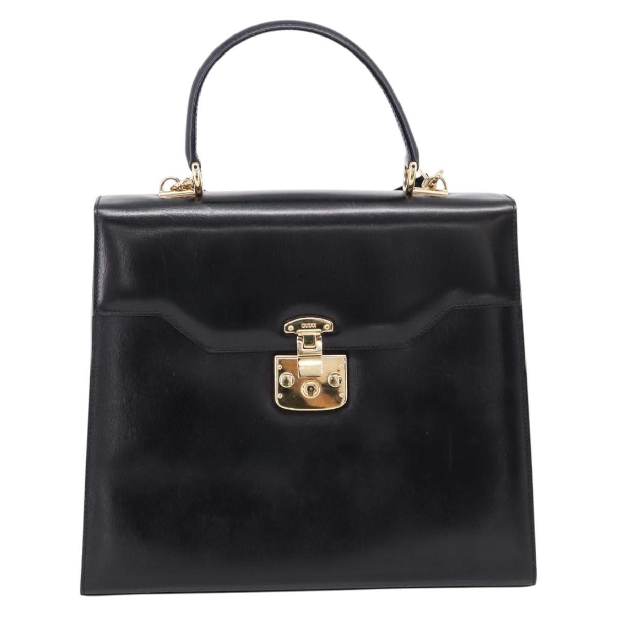 GUCCI Hand Bag Leather 2way Black Gold Tone Auth ep16693A