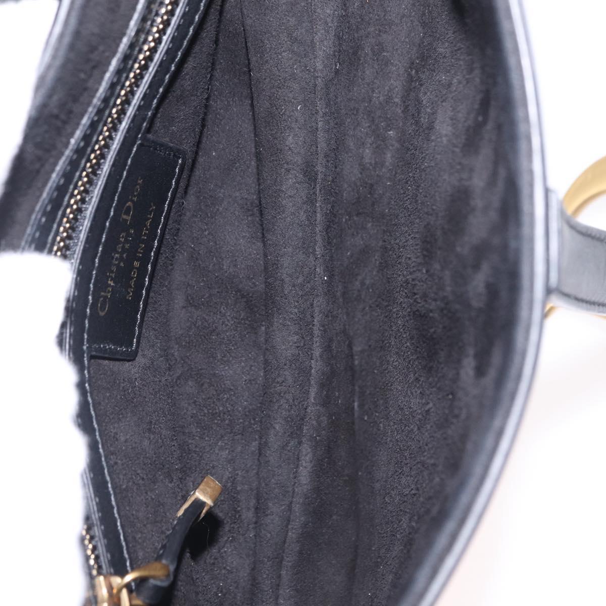 Christian Dior Saddle Shoulder Bag Leather Black Gold Tone Auth ep16697M