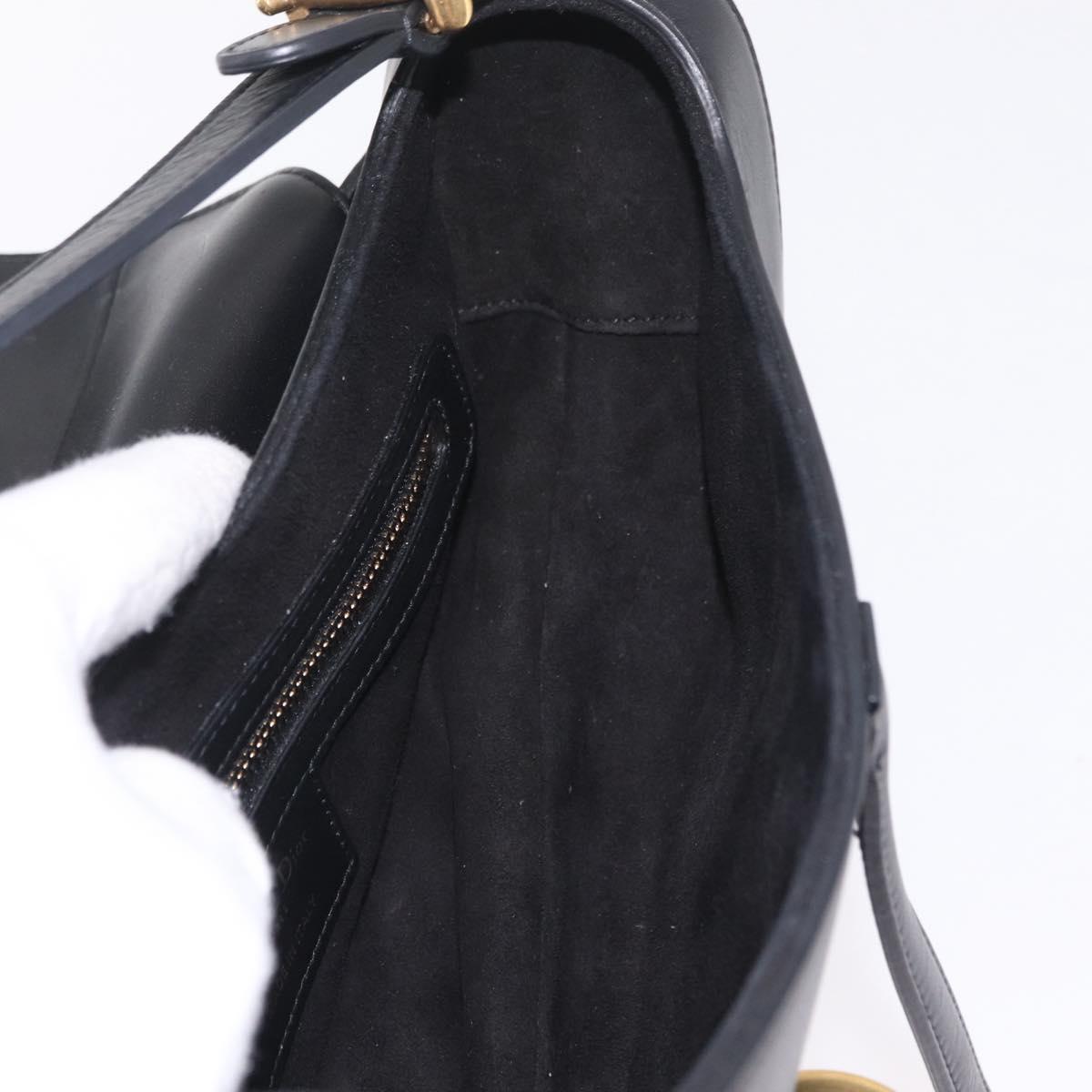 Christian Dior Saddle Shoulder Bag Leather Black Gold Tone Auth ep16697M