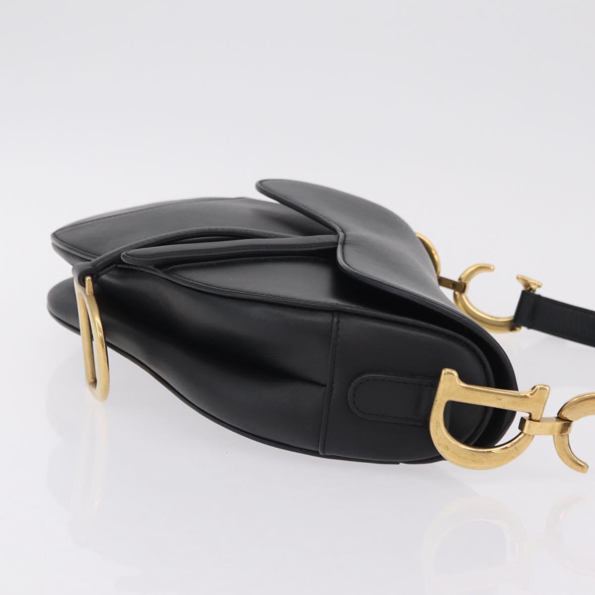 Christian Dior Saddle Shoulder Bag Leather Black Gold Tone Auth ep16697M