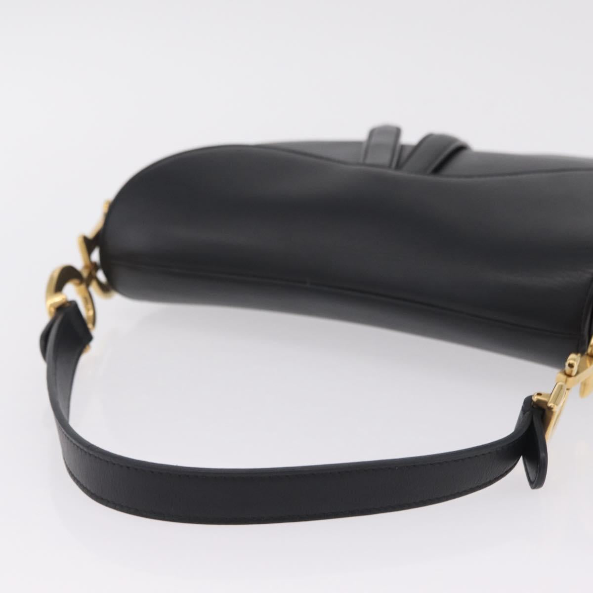 Christian Dior Saddle Shoulder Bag Leather Black Gold Tone Auth ep16697M