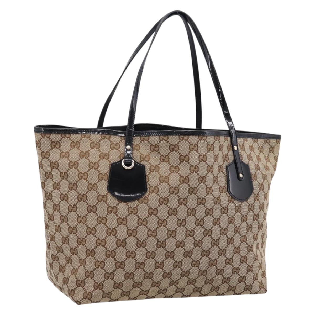 GUCCI GG Canvas Tote Bag Beige Gold Tone 211975 Auth ep16698V