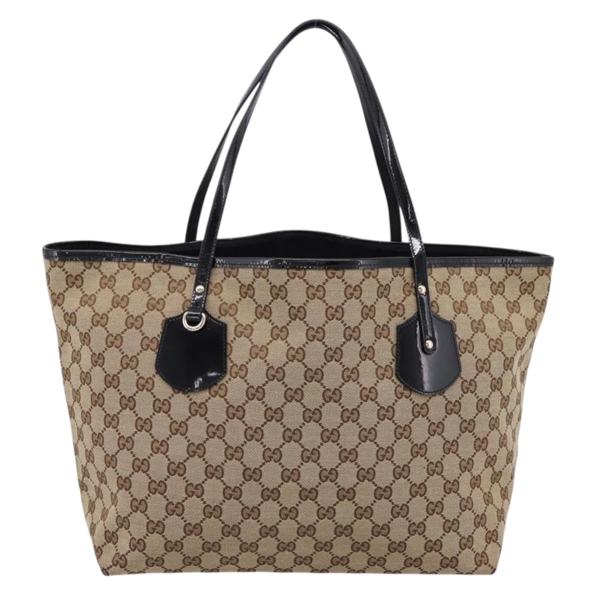 GUCCI GG Canvas Tote Bag Beige Gold Tone 211975 Auth ep16698V