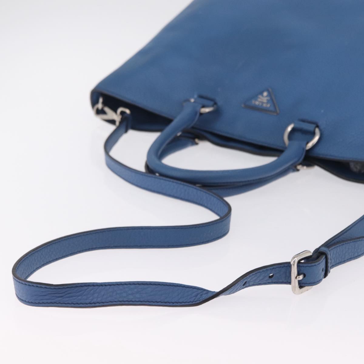 PRADA Tote Bag Leather 2way Blue Silver Auth ep16699V