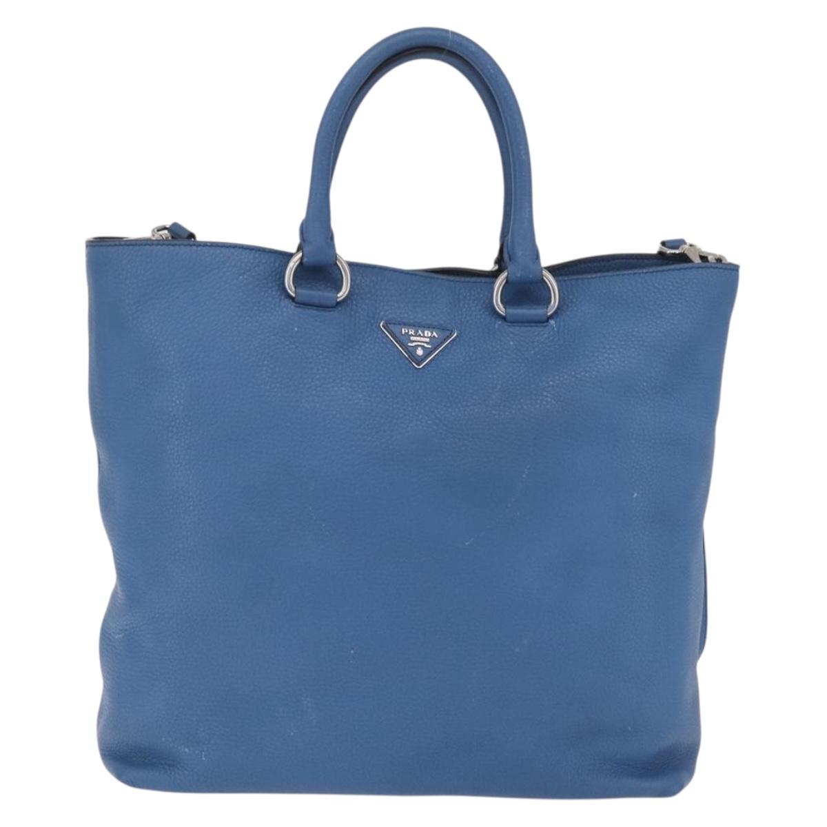 PRADA Tote Bag Leather 2way Blue Silver Auth ep16699V