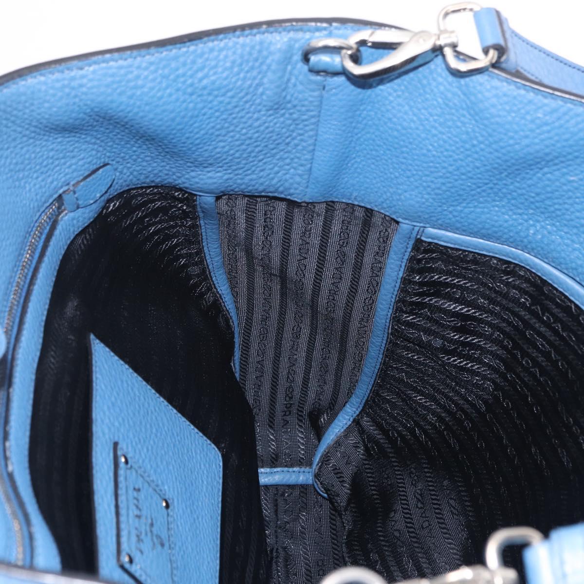 PRADA Tote Bag Leather 2way Blue Silver Auth ep16699V